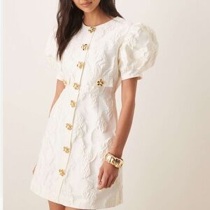 Sister Jane anemone jacquard puff sleeve mini dress in ivory